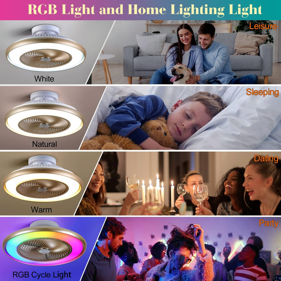 22"Bladeless Low Profile Ceiling fans With Lights and Remote, Modern Flush Mount - Picture 2 of 8